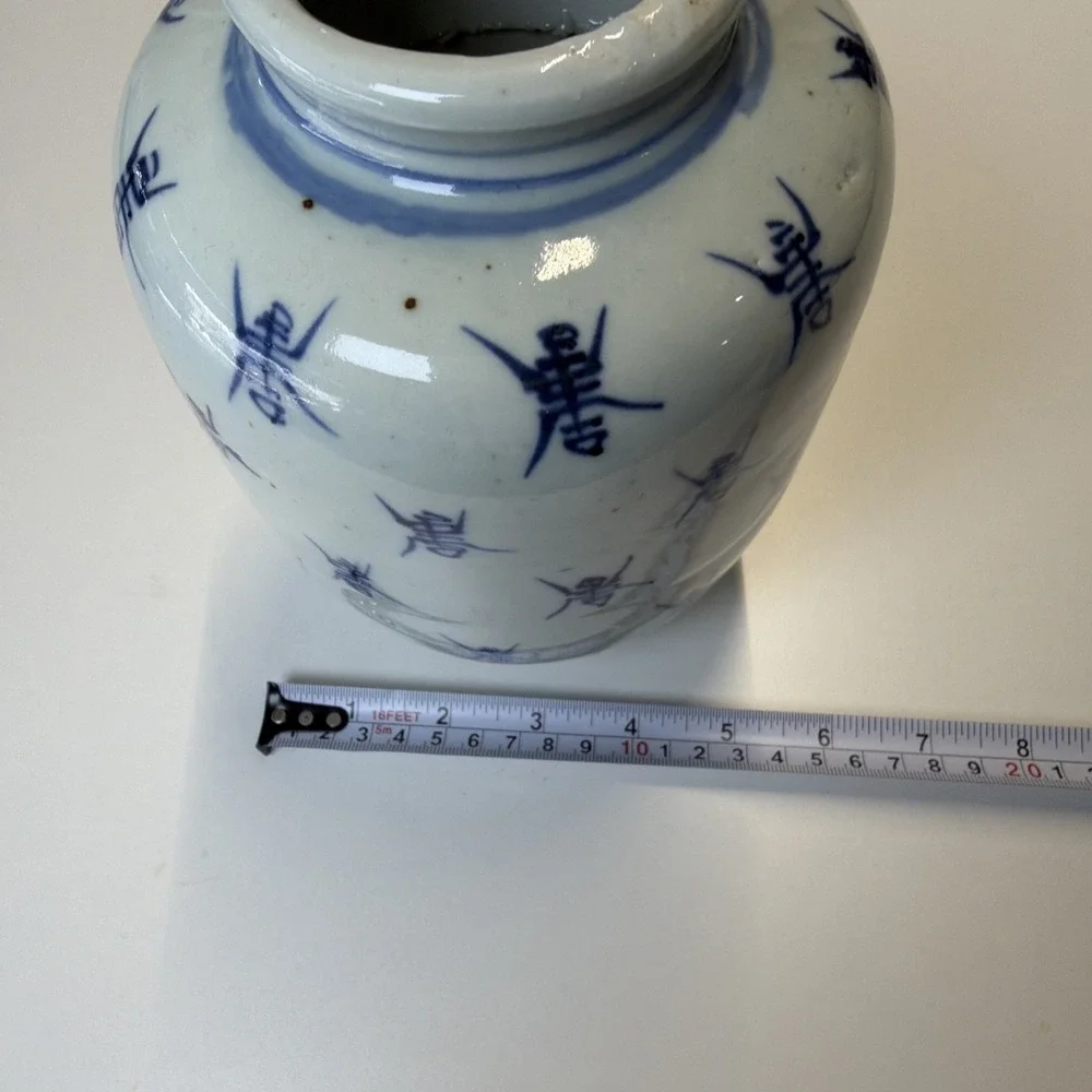 Vintage Blue and White Longevity Asian Porcelain Vase 8
